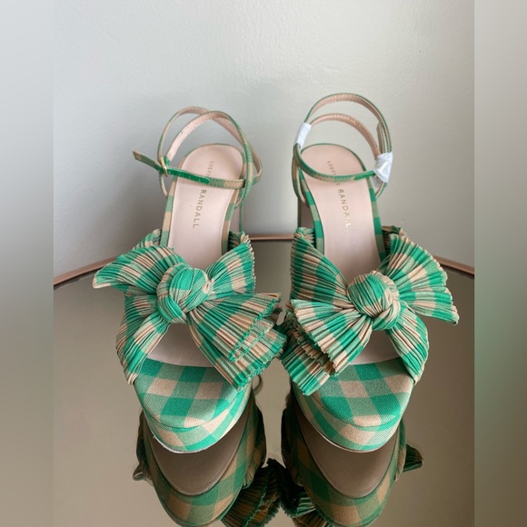Loeffler Randall Natalia Pleated Plaid Platform Sandals Women's Green Size 7 NEW - Picture 3 of 13